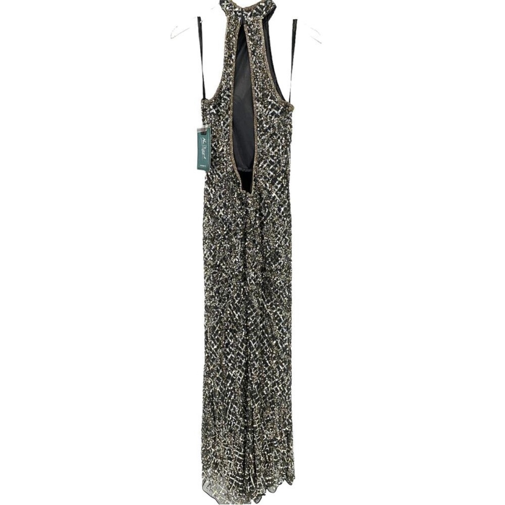MAC DUGGAL Dress Size 6 Evening Gown Sequin Open Back Halter NEW Silver and gold